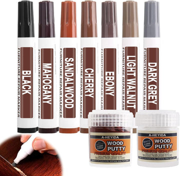 Furniture Repair Kit Wood Markers - New 7 Color Red Sandalwood Series Wood Floor Scratch Repair Kit, Wood Furniture Touch Up Stain Pens and Wood Putty Repair Tool for Stains, Scratches, Floors, Tables