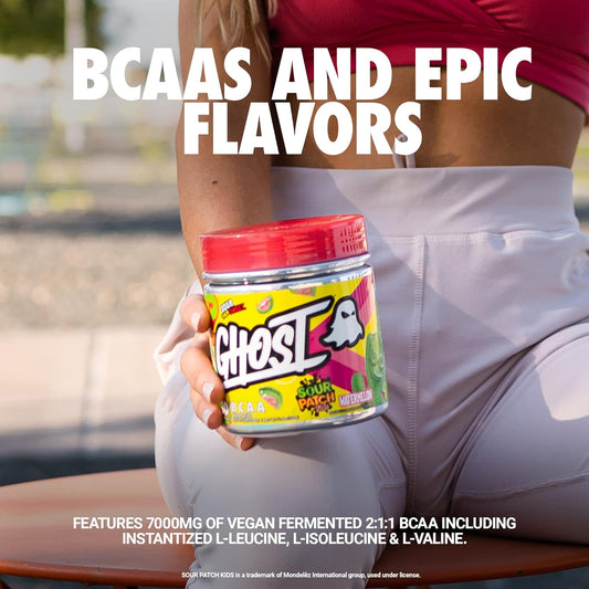 Ghost Bcaa Powder Amino Acids Supplement, Sour Patch Kids Blue Raspberry - 30 Servings - Sugar-Free Intra, Post & Pre Workout Amino Powder & Recovery Drink, 7G Bcaa