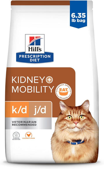 Hill'S Prescription Diet K/D + J/D Kidney + Mobility Chicken Flavor Dry Cat Food, Veterinary Diet, 6.35 Lb. Bag