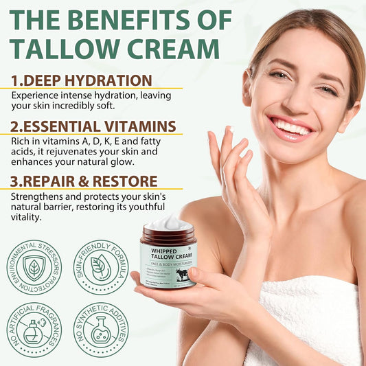 Beef Tallow for Skin, Tallow Face Cream, Tallow and Honey Balm (120g), Grass Fed beef Tallow Moisturiser, Deeply Moisturizing for Face & Body, Suits for All Skin Types, Unscented Fast Absorption