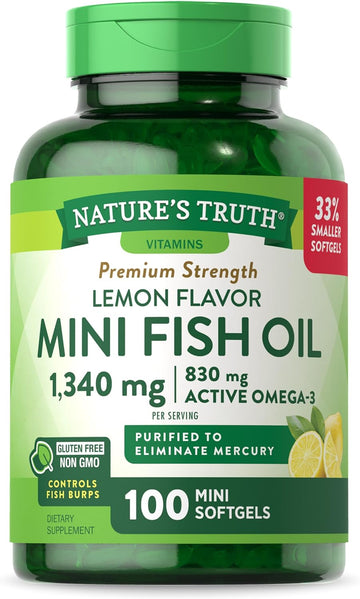 Mini Fish Oil Omega 3 | 1340 Mg | 100 Softgels | Burpless Lemon Flavor Pills | Non-Gmo & Gluten Free Supplement | By Nature'S Truth