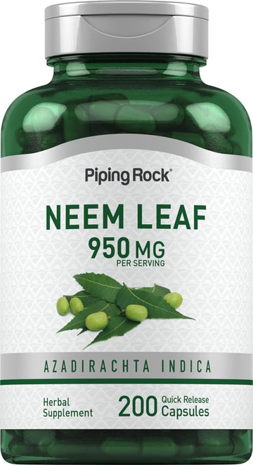 Piping Rock Neem Leaf Capsules | 950mg | 200 Count | Herbal Extract Supplement | Non GMO, Gluten Free