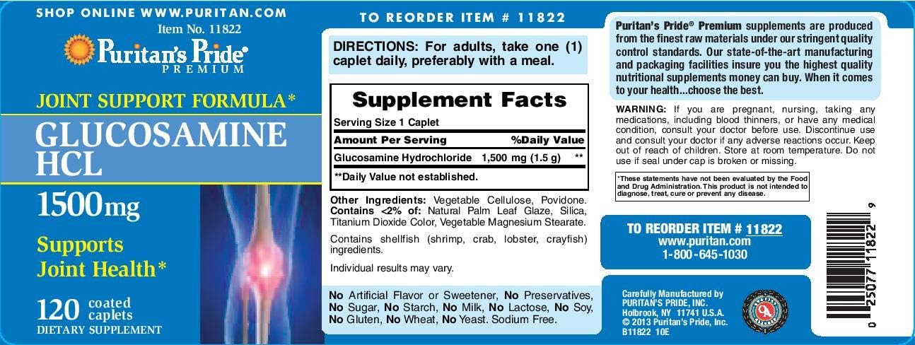 Puritan's Pride Glucosamine 1500 mg-120 Caplets (11822) : Health & Household