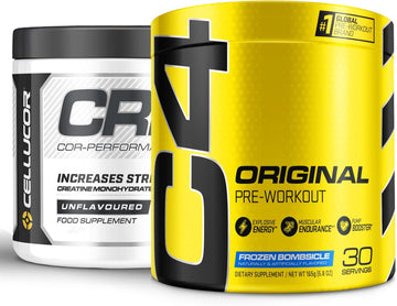 Cellucor Pre Workout & Creatine Bundle, C4 Original Pre Workout Powder, Frozen Bombsicle, 30 Servings + Cor Performance Creatine Powder, 72 Servings