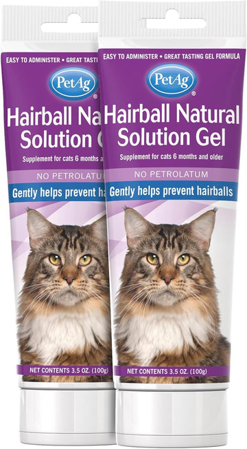 Petag Hairball Natural Solution Gel Supplement For Cats - 3.5 Oz, Pack Of 2 - Helps Prevent And Reduce Hairballs In Cats 6 Months And Older - Petrolatum Free