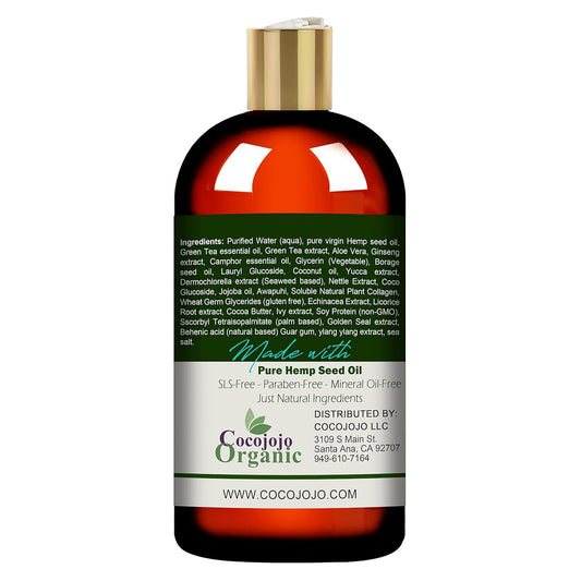 Hemp Shampoo - 16 oz - Volumizing, Ultra Hydrating, Moisturizing, Sulfate and Paraben-Free, Botanical with Hemp Seed Oil, Jojoba, Green Tea for All Hair Types Dry Thinning Brittle - Packaging May Vary