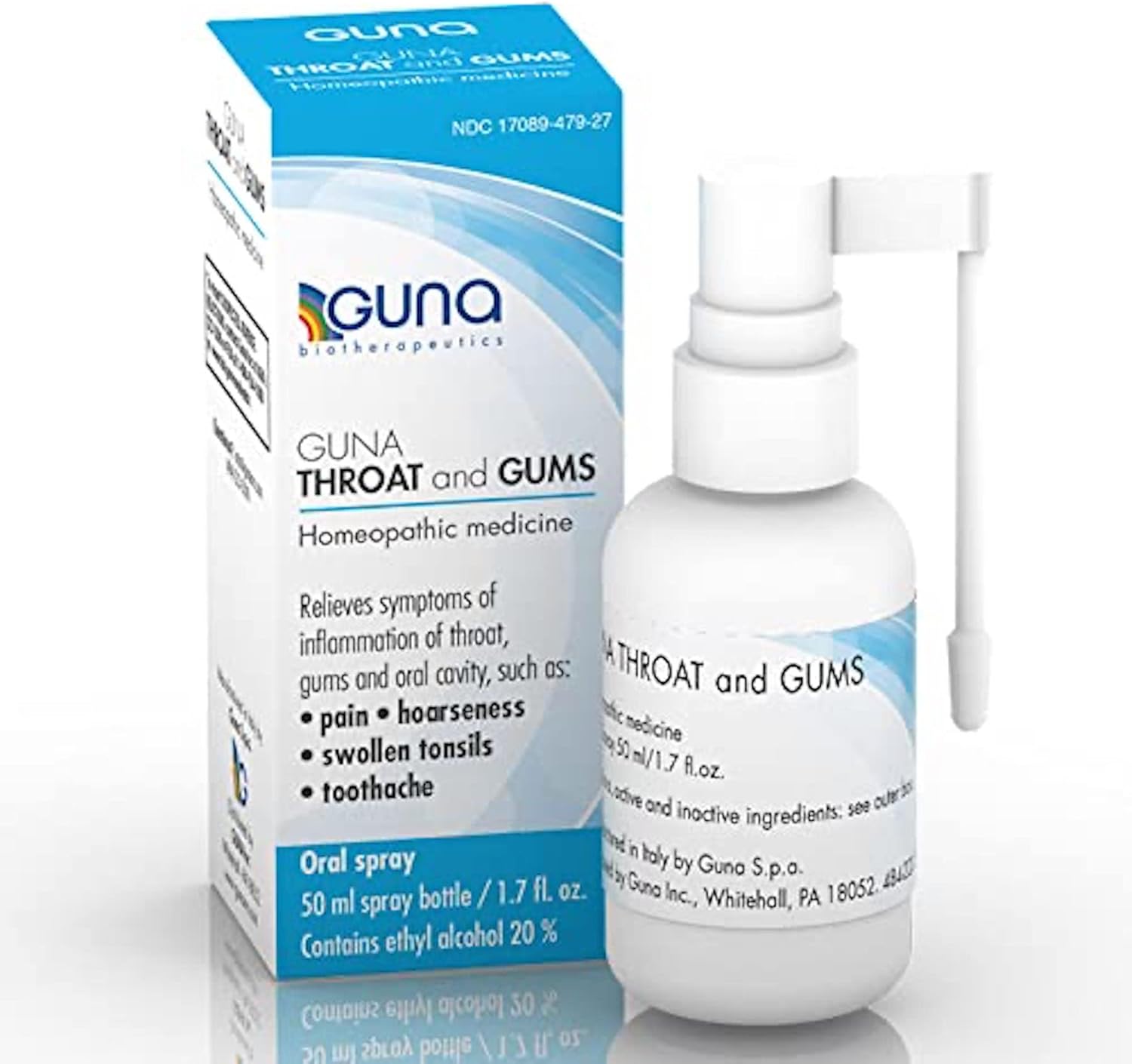 Guna Throat And Gums Homeopathic Soothing Throat Spray For Pain, Hoarseness, Swollen Tonsils, Toothache - 1.7 Ounce Oral Spray