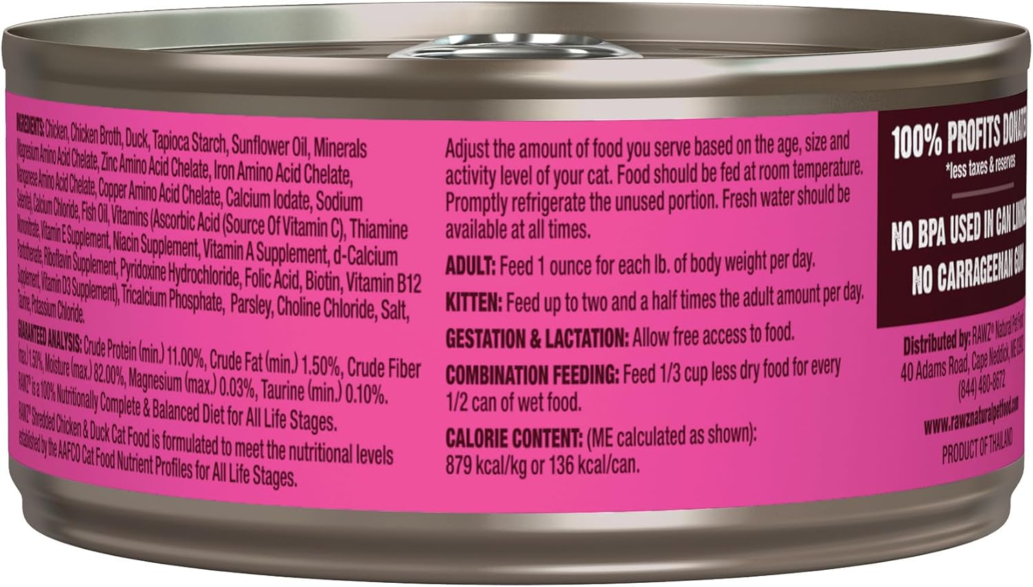 Rawz Natural Premium Shredded Canned Cat Wet Food - Made with Real Meat Ingredients No BPA or Gums - 5.5oz Cans 24 Count (Chicken & Duck) : Pet Supplies