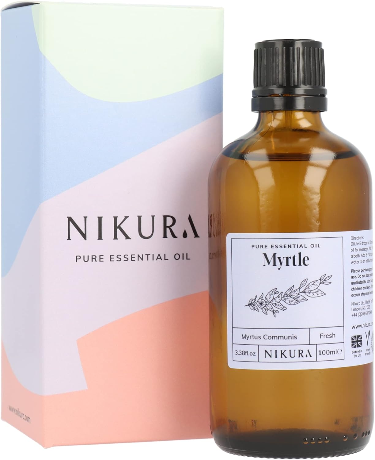 Nikura Myrtle Essential Oil - 100ml | 100% Pure Natural Oils | Perfect for Skincare, Cleansing Aromatherapy, Diffusers, Bath | Great for Self Care, Massage | Vegan & UK Made