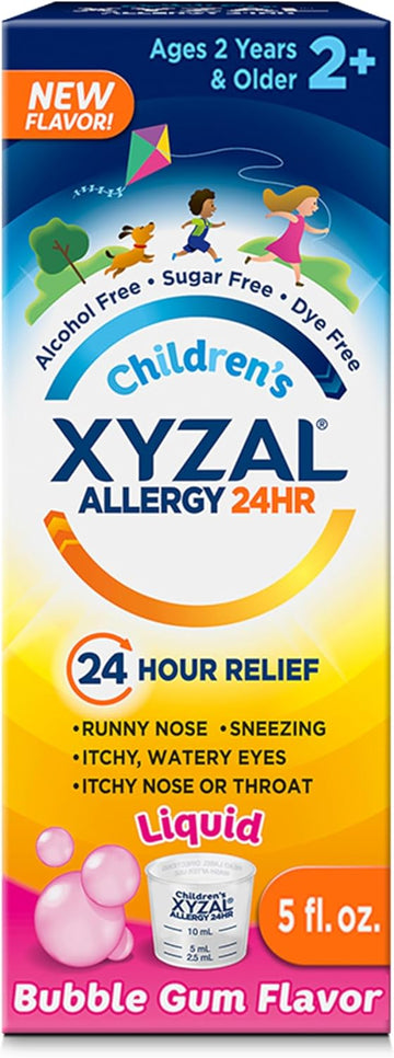 Xyzal Children'S Oral Solution 24-Hour Allergy Relief For Kids, New Bubble Gum Flavor, 5 Fl. Oz. (Alcohol-Free, Sugar-Free & Dye-Free)