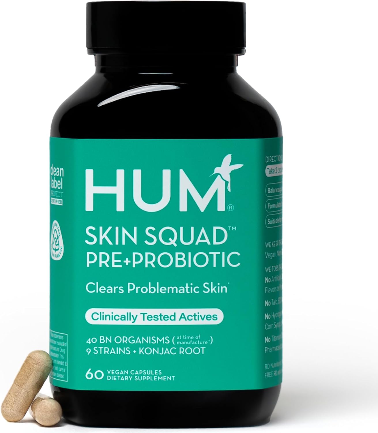 Hum Skin Squad - Probiotic Supplement For Clear Skin & Gut Health - Microbiome Probiotics For Breakouts (60-Count)