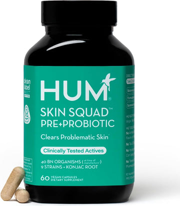 Hum Skin Squad - Probiotic Supplement For Clear Skin & Gut Health - Microbiome Probiotics For Breakouts (60-Count)