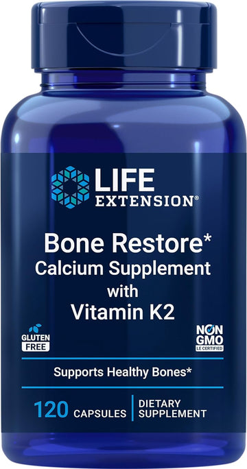 Life Extension Bone Restore + Vitamin K2 Vitamins & Minerals Maintain Bone Health & Strength - Fortifying Nutrients Calcium, D3 & Important Bone Building Minerals - Non-GMO, Gluten-Free -120 Capsules