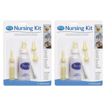 Pet-Ag Nursing Kit - 2 Oz, Pack Of 2 - Promotes The Natural Feeding Of Liquids To Baby Animals - Each Kit Includes 2 Oz. Bottle With Cap, 5 Nipples & Cleaning Brush