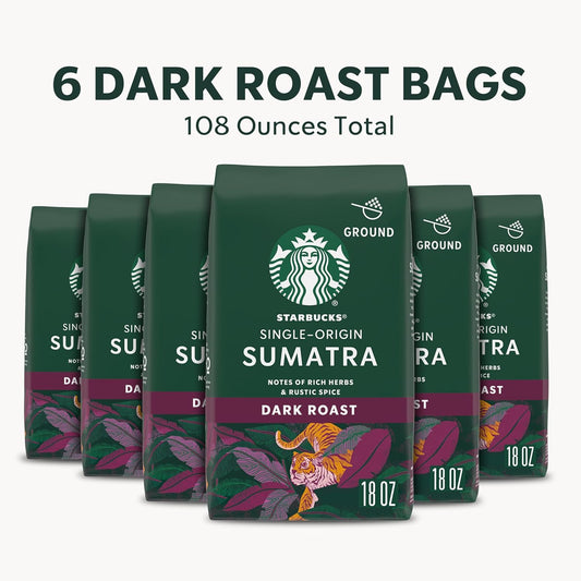 Starbucks Sumatra Dark Roast Ground Coffee, 18 Ounce (Pack of 6)