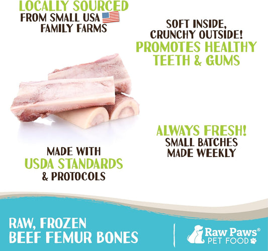 Raw Paws Beef Marrow Bones For Dogs - Split, 4 Inch, 24-Ct - Made In Usa Raw Frozen Bones For Dogs - Raw Meaty Dog Bones For Medium To Large Dogs - Frozen Dog Bones - Split Beef Marrow Bones Dogs Raw