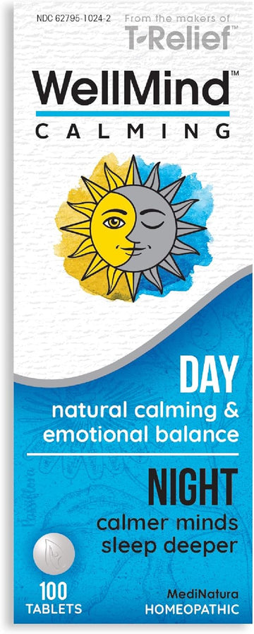 Medinatura Wellmind Natural Calming Remedy Helps Ease Stress, Tension & Nervousness - 10 Homeopathic Soothing Botanicals Help Calm & Balance Anxious Feelings For Women & Men - 100 Tablets