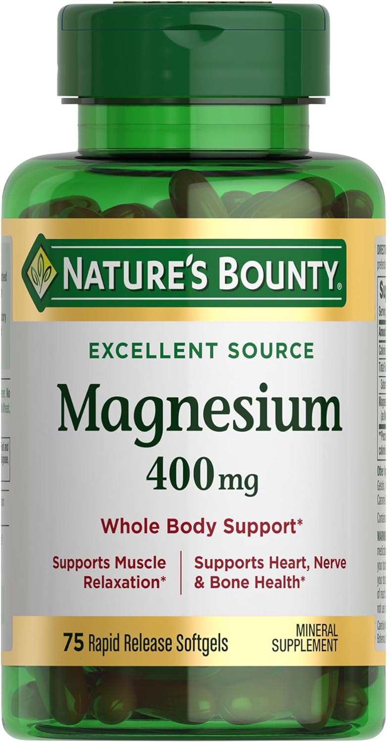 Nature'S Bounty Magnesium, Whole Body Support, Supports Heart, Nerve And Bone Health. 400 Mg, 75 Softgels