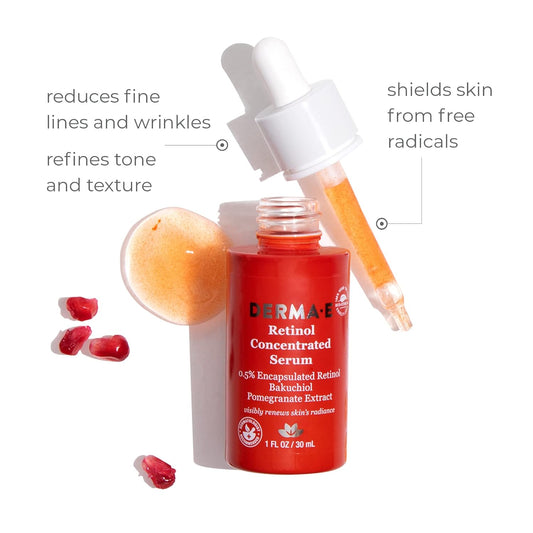 DERMA E Anti-Wrinkle Retinol Serum - Concentrated Skincare Elixir for Youthful Radiance - 1 Fl oz