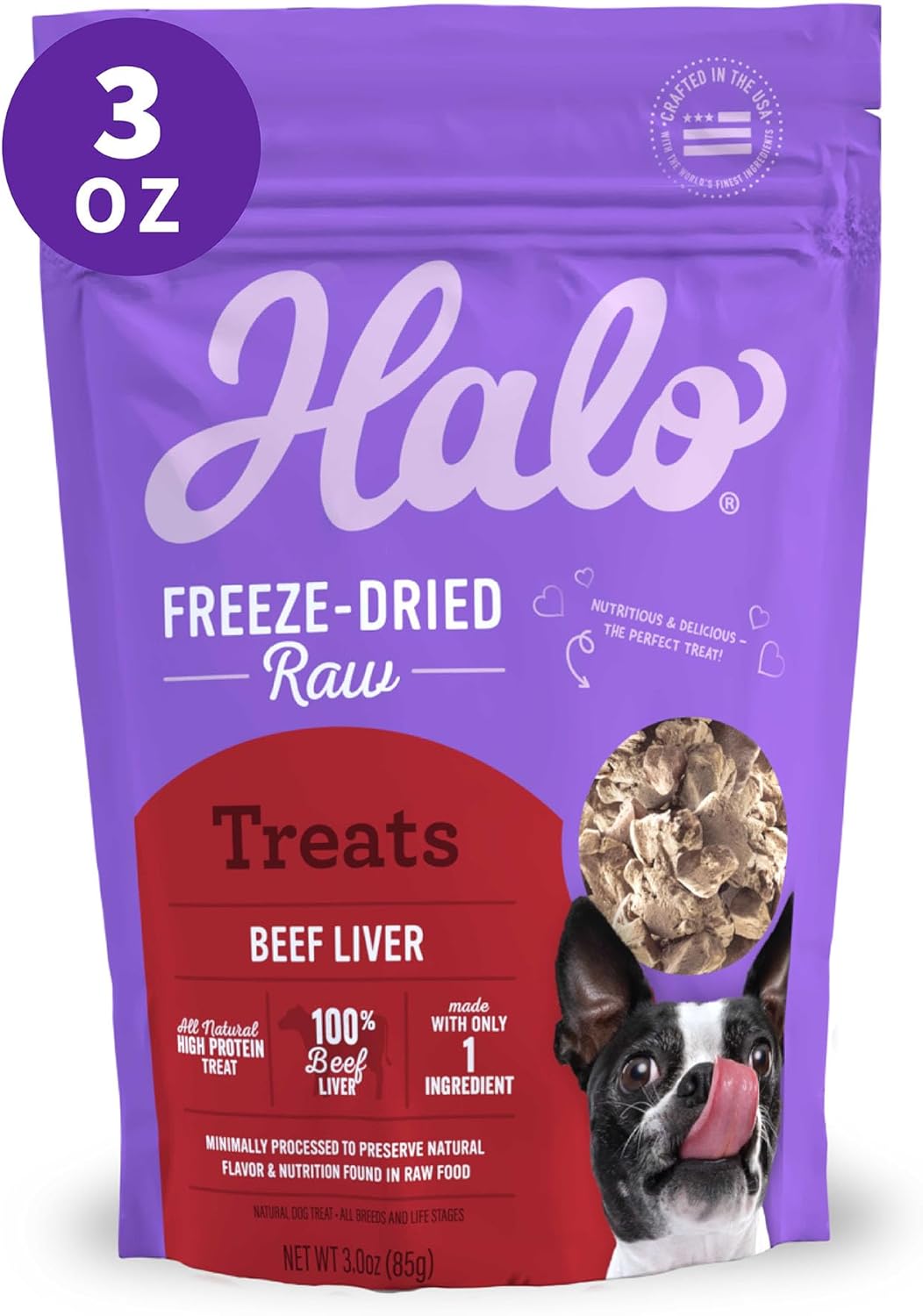 Halo Raw Beef Liver Recipe Freeze-Dried Dog & Cat Treats, 3-Oz Bag