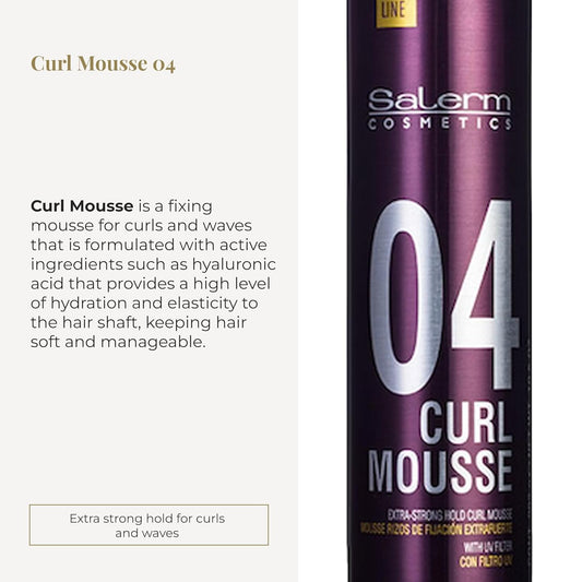 Salerm - Curly Hair Mousse - Pro Line Curl Mousse - 405 Ml - More Defined And Flexible Curls - Extra Strong Hold - Anti-Humidity Effect - Color Protection