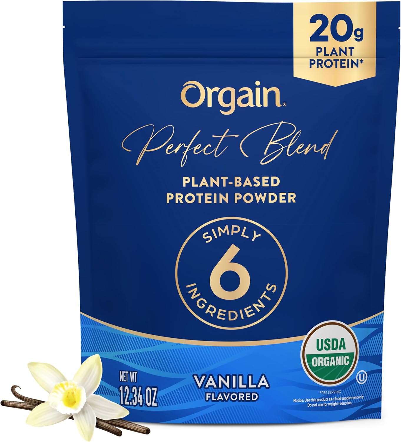 Orgain Organic Vegan Perfect Blend Protein Powder, 20G Clean Plant Protein, 6 Ingredients, <1G Sugar, Gluten Free, Non-Gmo; No Artificial Flavors, Stevia Extract, Dairy Or Soy Ingredients- Vanilla