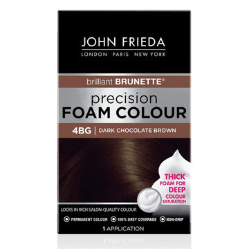 John Frieda Brown Permanent Precision Hair Color Foam Hair Color Kit, Brown Hair Dye, 4Bg Dark Chocolate Brown Hair Color, 1 Application