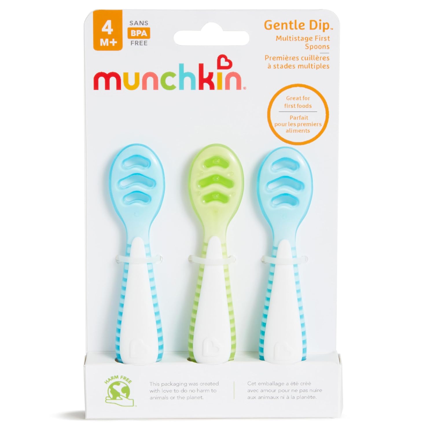 Munchkin® Gentle Dip™ Multistage First Spoon Set for Baby Led Weaning, Self Feeding, Solids & Purees, 3 Pack, Blue/Green : Baby