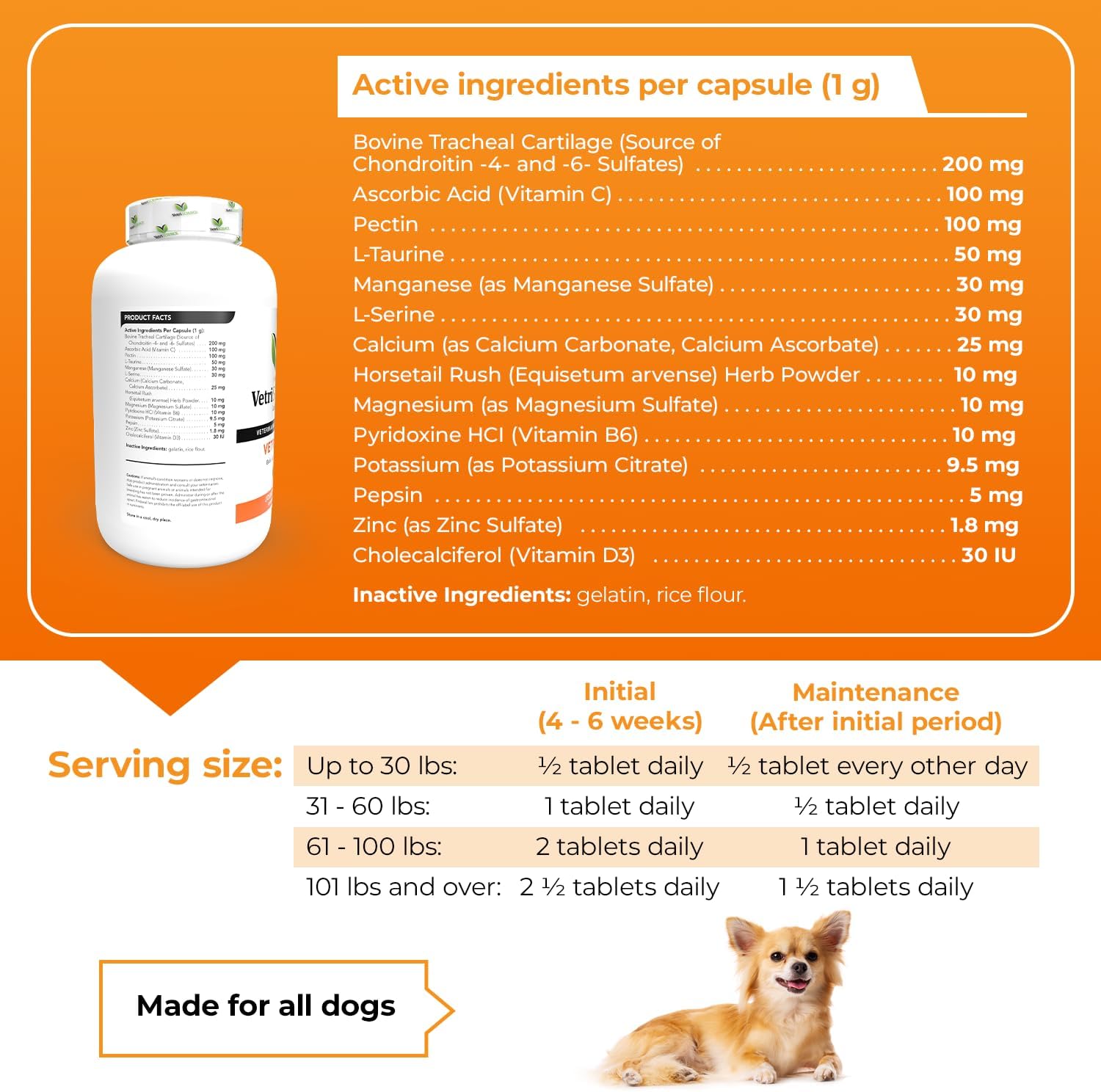 VetriScience Vetri Disc Joint Supplement for Dogs - Spine Support & Joint Health Dog Supplement with Chondroitin Sulfate, Vitamins B6, C & D, Calcium, Magnesium, Horsetail Herb & More - 180 Capsules? : Pet Bone And Joint Supplements : Pet Supplies