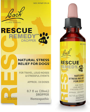 Bach Rescue Remedy Pet For Dogs 20Ml, Natural Calming Drops, Stress Relief For Dogs & Puppies, Caused By Separation, Thunder, Fireworks, Homeopathic Flower Remedy