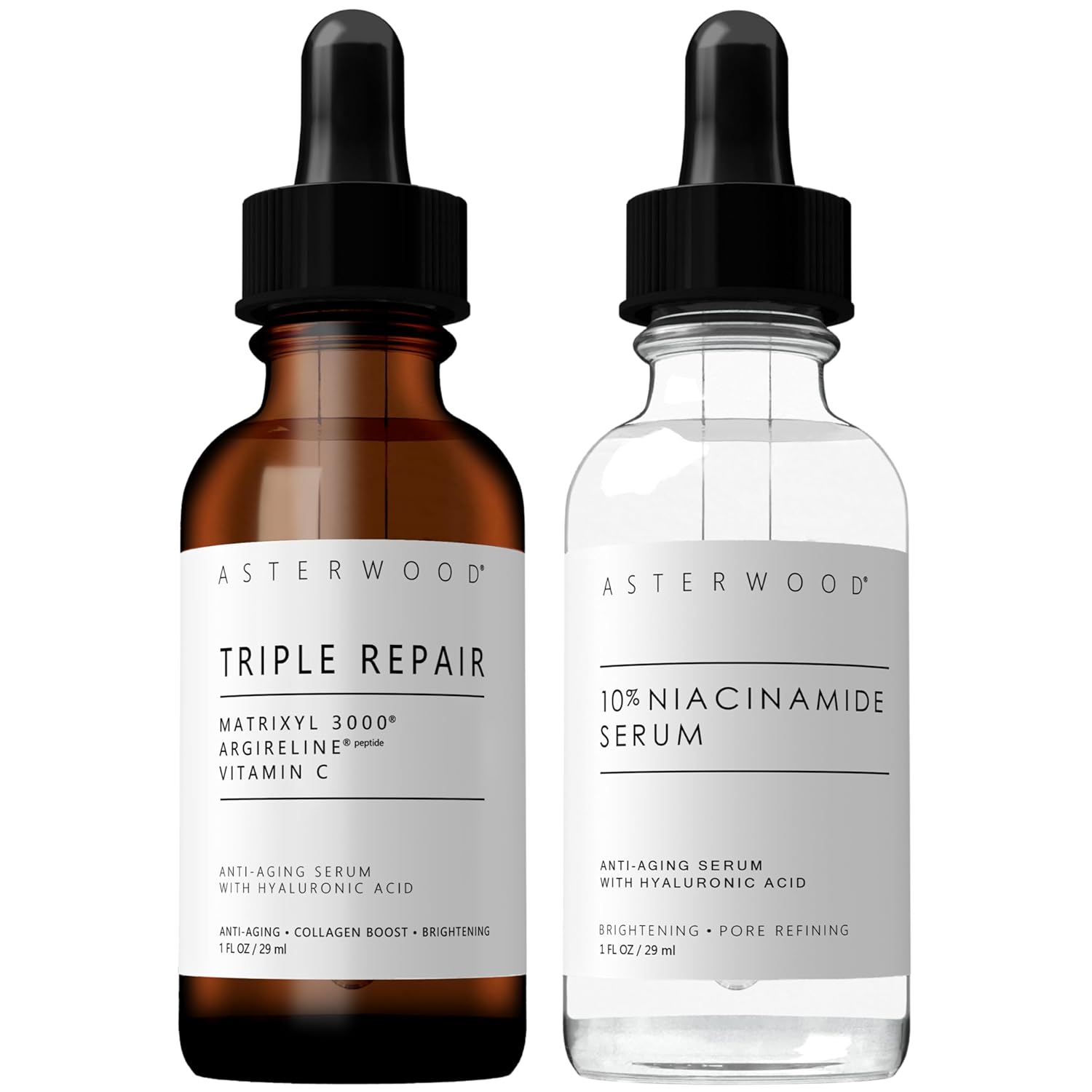 Asterwood Triple Repair Serum 1 Oz + 10% Niacinamide Serum 1 Oz