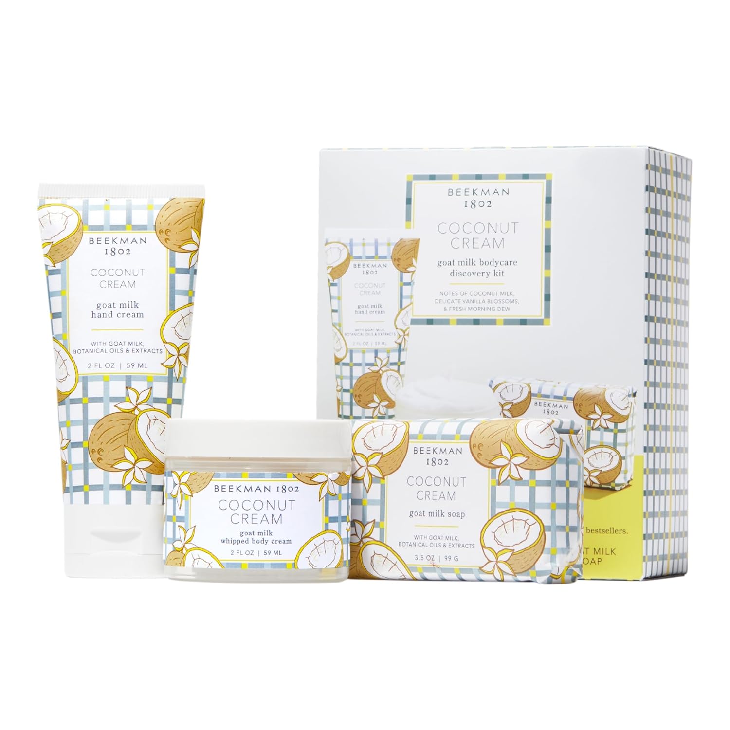 Beekman 1802 Pure Goat Milk Bodycare Minis Discovery Kit - Set Of 3 - Unscented - Cleanses, Moisturizes & Hydrates - With Lactic Acid & Shea Butter - Good For Sensitive Skin - Cruelty Free