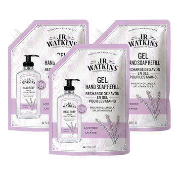 J.R. Watkins Gel Hand Soap Refill, Moisturizing Hand Wash, All Natural, Alcohol-Free, Cruelty-Free, Usa Made, Lavender, 34 Fl Oz (Pack Of 3)