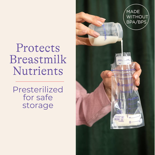 Lansinoh Breastmilk Storage Bags, 75 Count, Baby Essentials, Fast Freeze & Thaw Breast Milk Bags For Baby Bottle Feeding, Superior Strength & Stretch, 6 Ounce