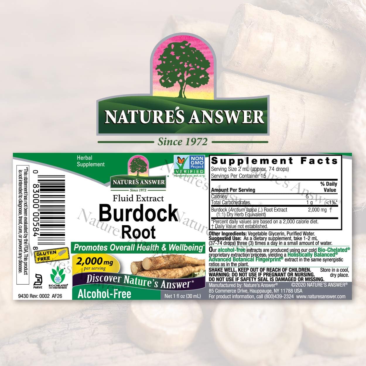 Nature's Answer Alcohol-Free Burdock Root 2000mg 1 Extract | Herbal Supplement | Promotes Overall Weleing | Gluten-Free, Non-GMO, Vegan, No Artificial avors or Preservatives | Single Count