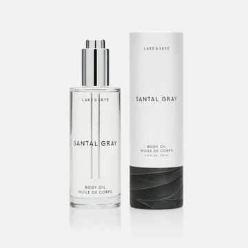 Lake & Skye Santal Gray Body Oil, 3.4 Fl Oz (100 Ml), Hydrating With Vitamin E & Sweet Almond Oil - Woody Scent