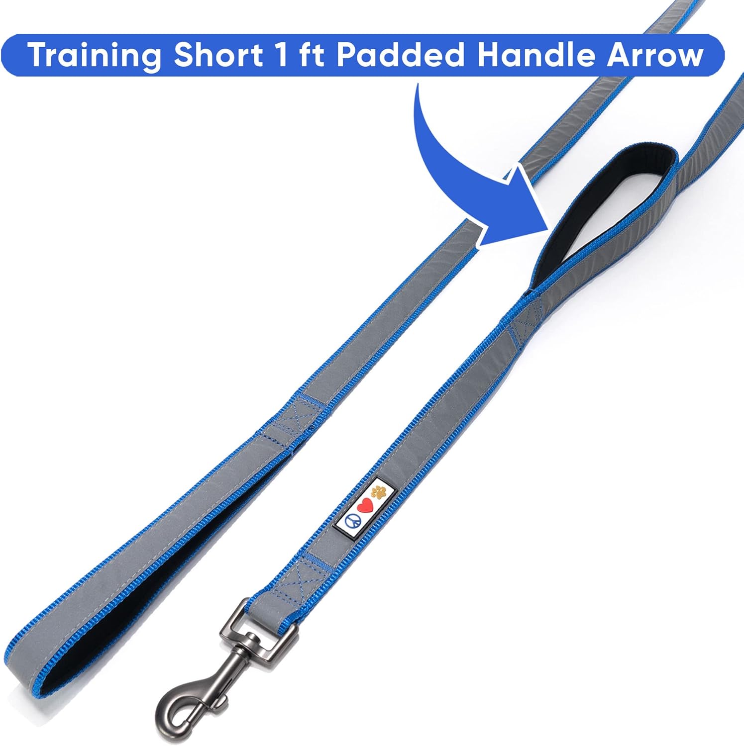 PAWTITAS Puppy Dog Training Double Handle Reflective Lead | Reflective Short Dog Lead for Training | Hands Free Running Dog Lead | 1.8 M Reflective Dog Lead Comfortable Padded Handle - Blue Lead :Pet Supplies