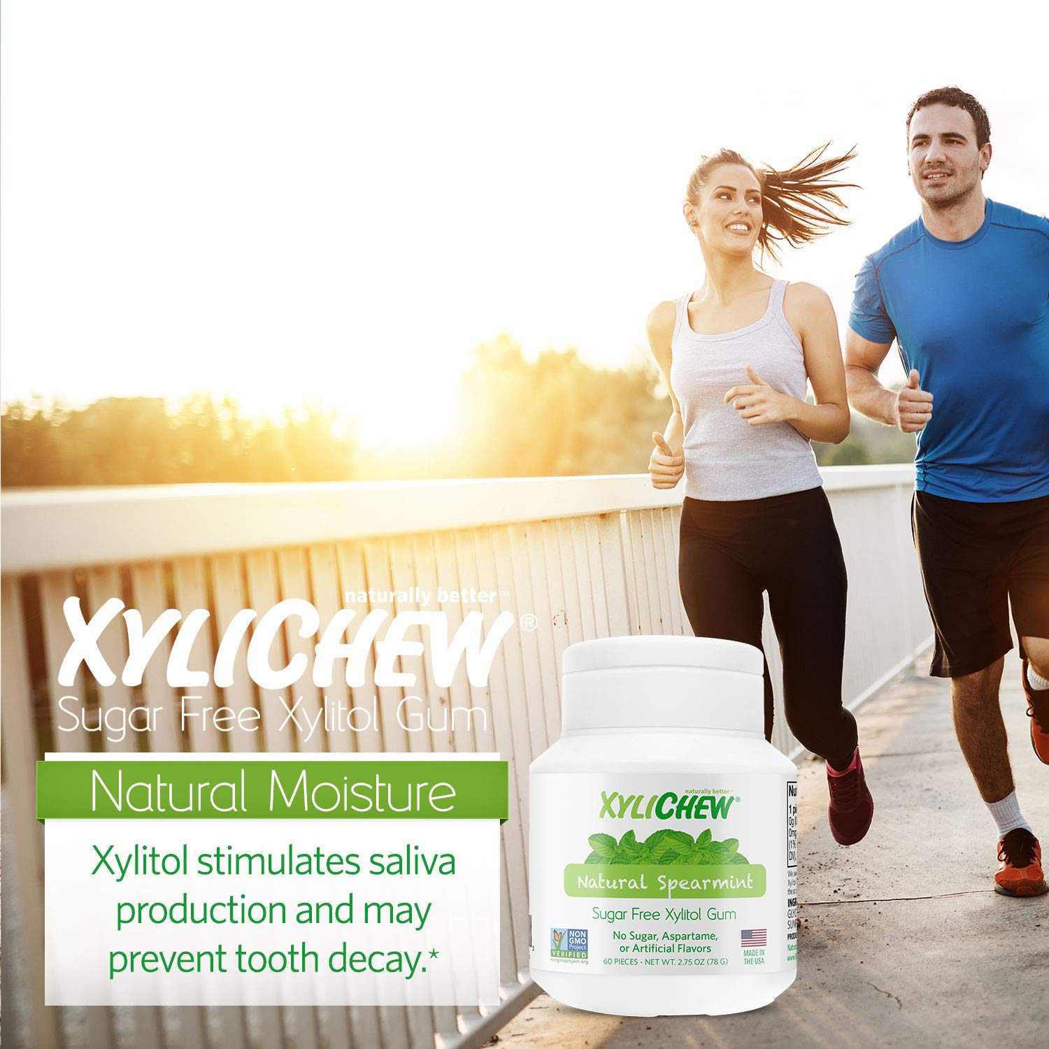 Xylichew 100% Xylitol Chewing Gum - Non Gmo, Non Aspartame, Gluten Free, And Sugar Free Gum - Natural Oral Care, Relieves Bad Breath And Dry Mouth - Spearmint, 60 Count : Grocery & Gourmet Food