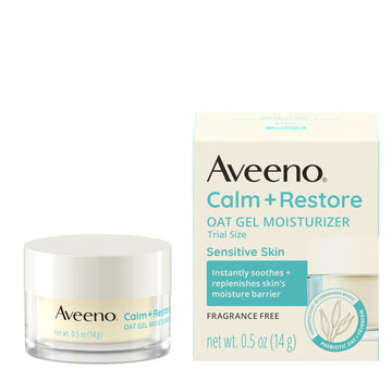 Aveeno Calm + Restore Oat Gel Facial Moisturizer For Sensitive Skin, Fast-Absorbing, Soothing Lightweight Gel Cream Face Moisturizer With Prebiotic Oat & Feverfew, Fragrance-Free, 0.5 Oz