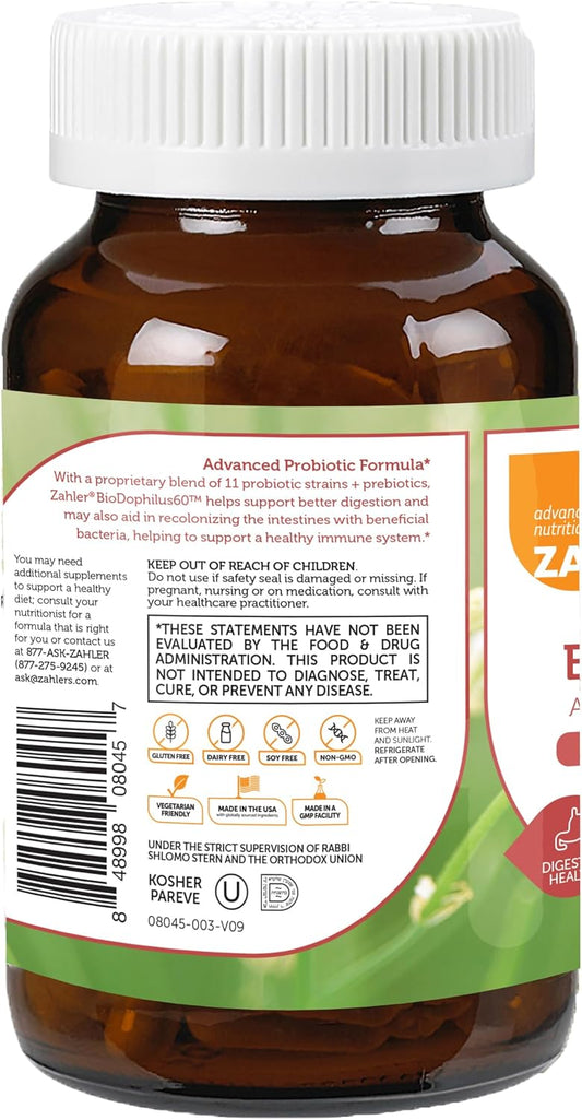 Zahler Biodophilus, 60 Billion Live Cultures Per Serving, Supports Digestive Health,Certified Kosher, 30 Capsules