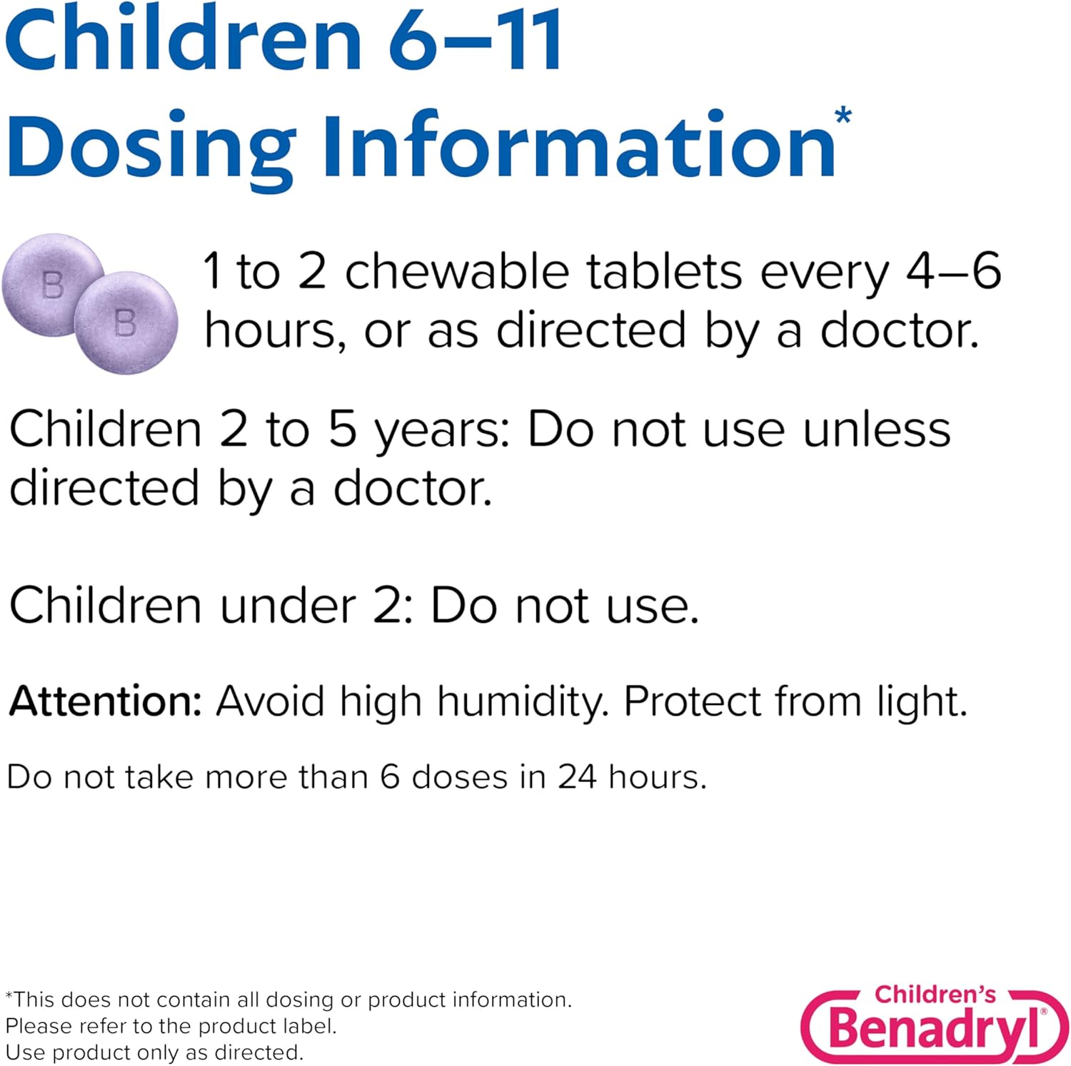 Benadryl Children's Allergy Chewables with Diphenhydramine HCl, Antihistamine Chewable Tablets for Relief of Allergy Symptoms Like Sneezing, Itchy Eyes, & More, Grape Flavor, : Health & Household