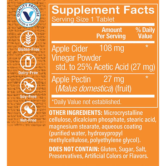 The Vitamin Shoppe Apple Cider Vinegar with Apple Pectin 108 MG - A Fermented Superfood with 25% Acetic Acid, Supports Digestive Health (300 Tablets)