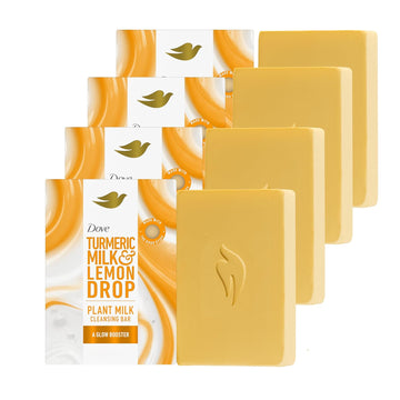 Dove Plant Milk Cleansing Bar Soap Turmeric Milk & Lemon Drop Glow Booster 4 Count For Moisturized Skin Gentle Cleanser, No Sulfate Cleansers Or Parabens, 98% Biodegradable Formula 5 Oz