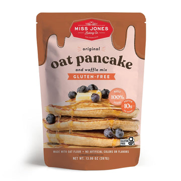 Miss Jones Baking Original Oat Pancake and Waffle Mix - Made with Oat Flour, Gluten Free, 10g of Protein, 100% Whole Grains,13.99 Ounce (Pack of 1)