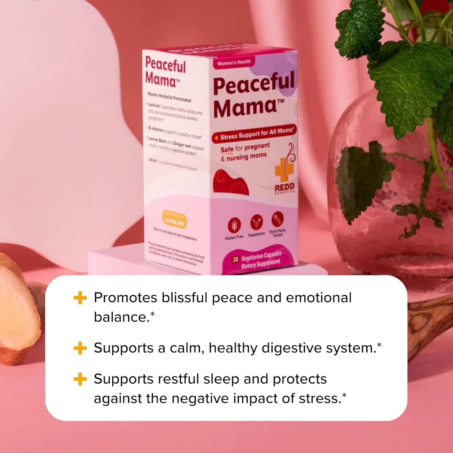 Redd Remedies, Peaceful Mama, Support A Calm And Healthy Digestive System, Lemon Balm And Ginger Root, 30 Vegetarian Capsules : Health & Household