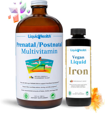 Liquidhealth Prenatal Baby Booster Pregnancy Vitamin Bundle - Vegan Women'S Prenatal Multivitamin With Sunactive & Ferrochel Iron, Folate, Whole Foods