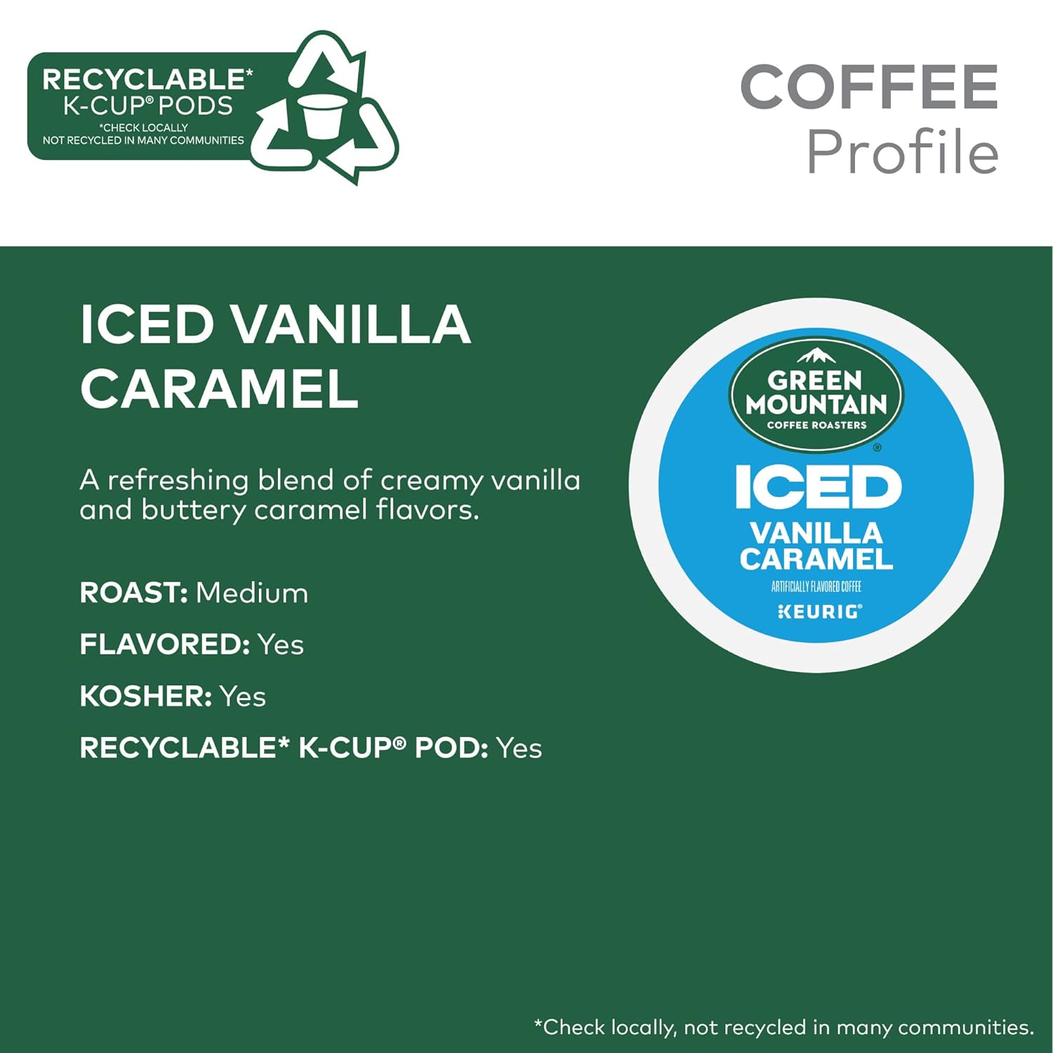 Green Mountain Coffee Roasters ICED Vanilla Caramel, Single Serve Keurig K-Cup Pods, Flavored Iced Coffee, 12 Count(Pack of 6) : Grocery & Gourmet Food