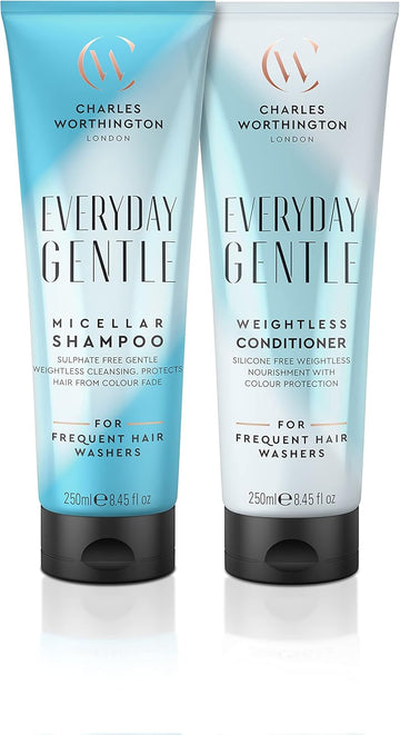 Charles Worthington Everyday Gentle Micellar Duo, Weightless Shampoo And Conditioner Daily Haircare Routine, 2 X 250 Ml
