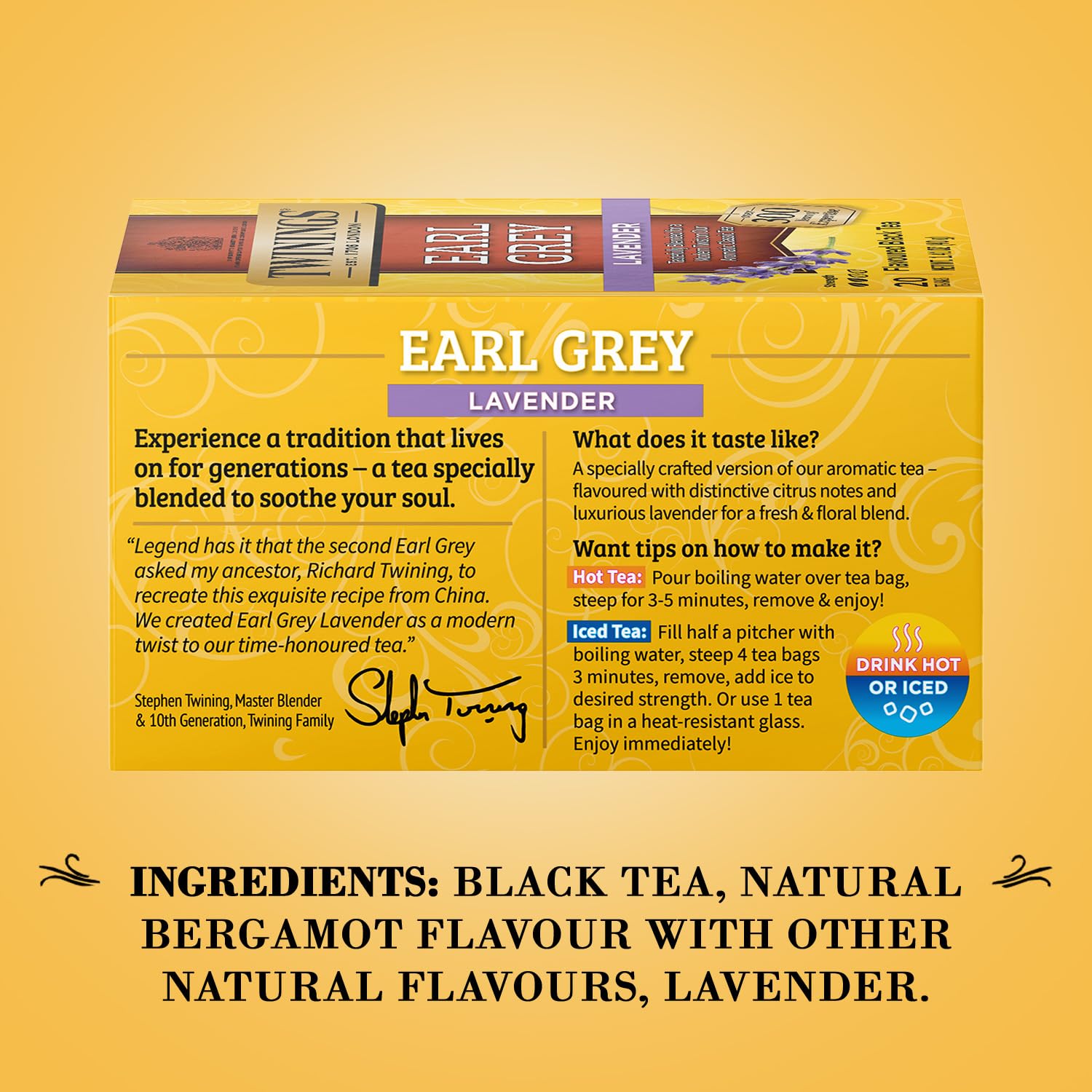 Twinings Earl Grey Lavender Tea 2-Pack – Caffeinated Black Tea Blend, Individually Wrapped Tea Bags, 20 Count Each