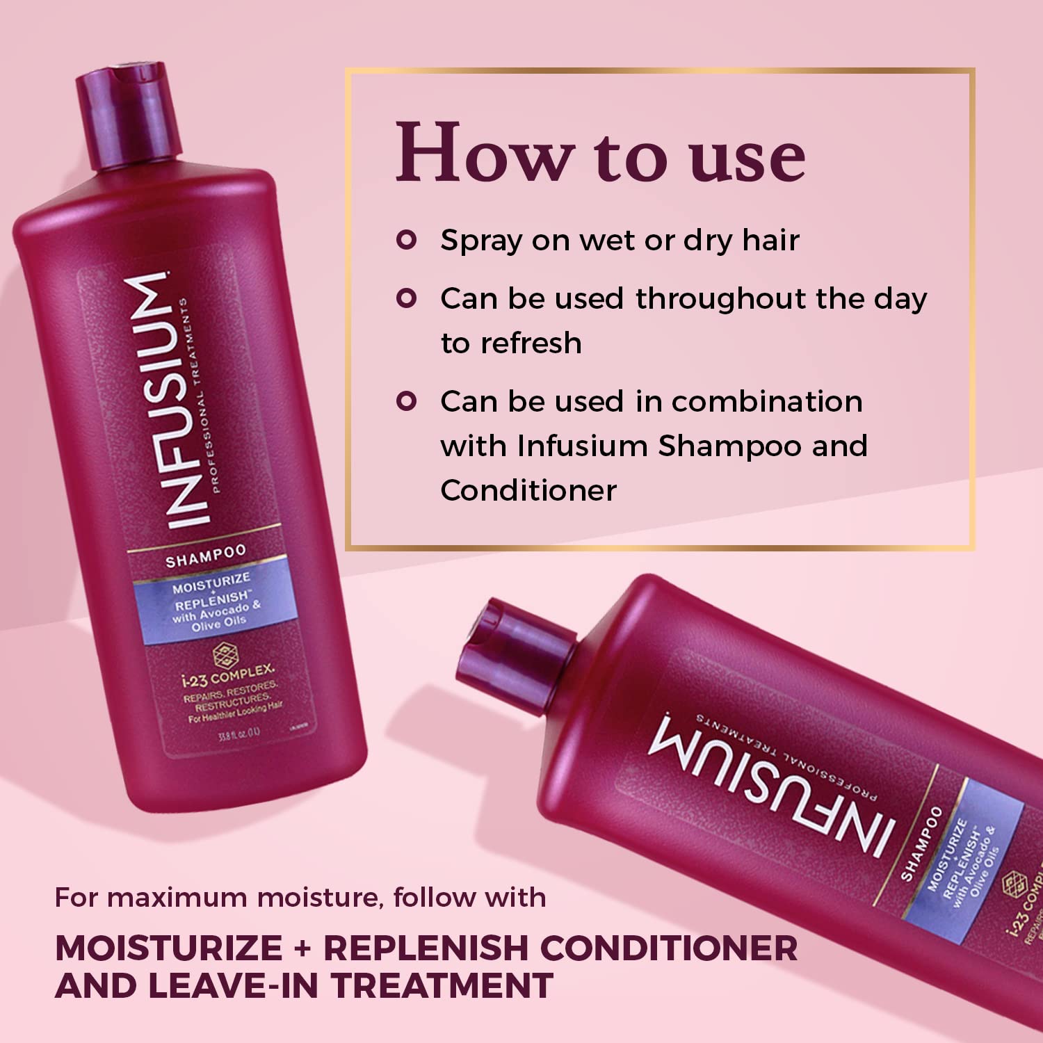 Infusium Moisturize And Replenish Shampoo - Infused With Avocado And Olive Oil - Hair Care For Dry Hair - Moisturizing Shampoo For Women - 13.5 Oz : Beauty & Personal Care